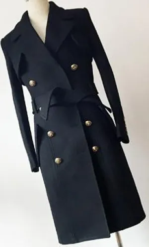 Black Double-Breasted Wool Coat