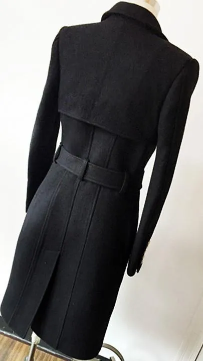 Black Double-Breasted Wool Coat