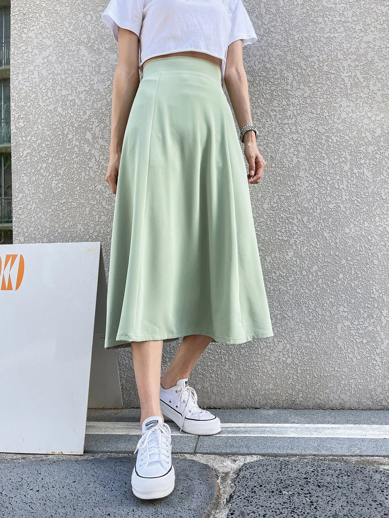 Casual Plain High Waist Midi Women Skirts
