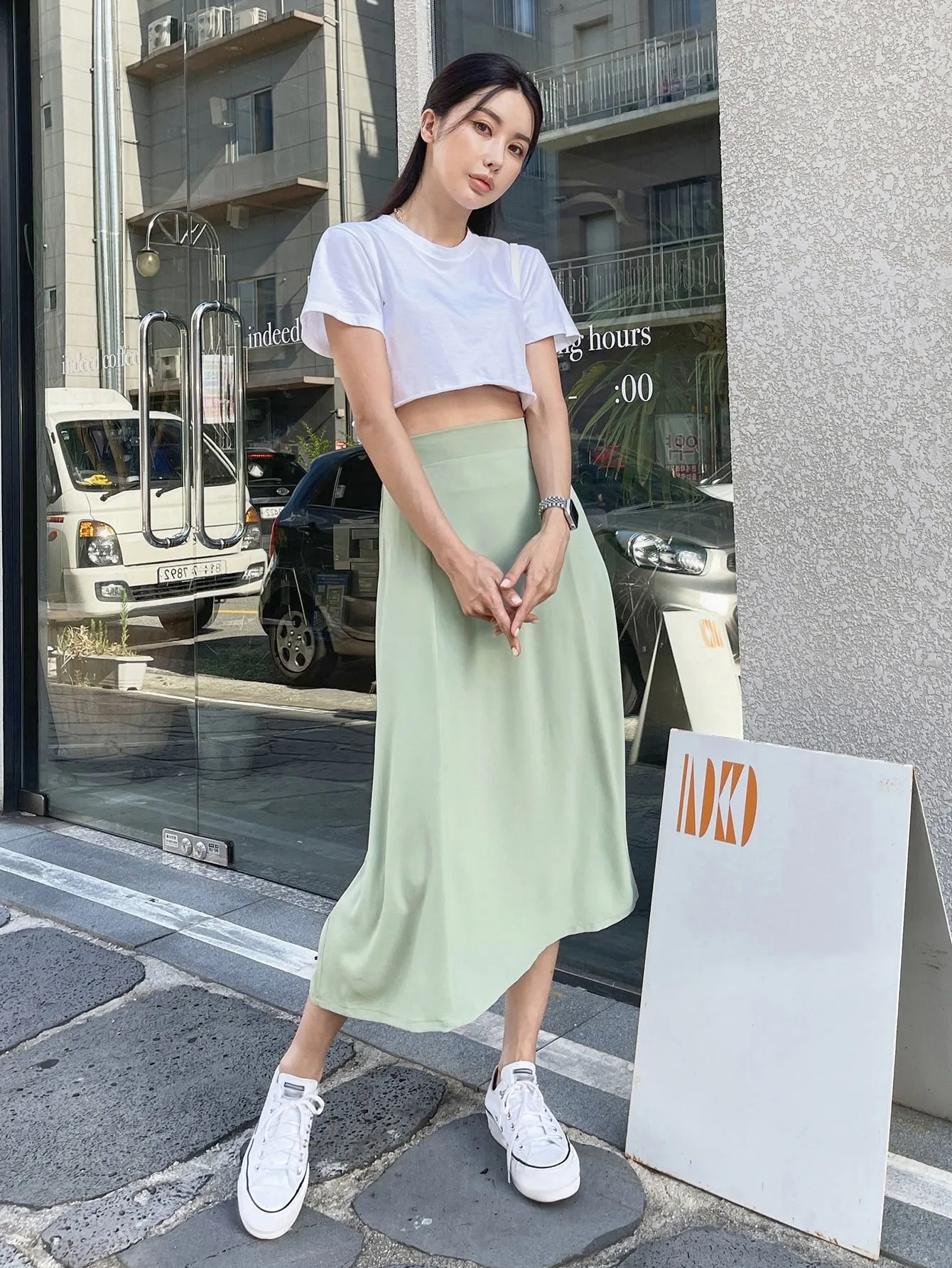 Casual Plain High Waist Midi Women Skirts