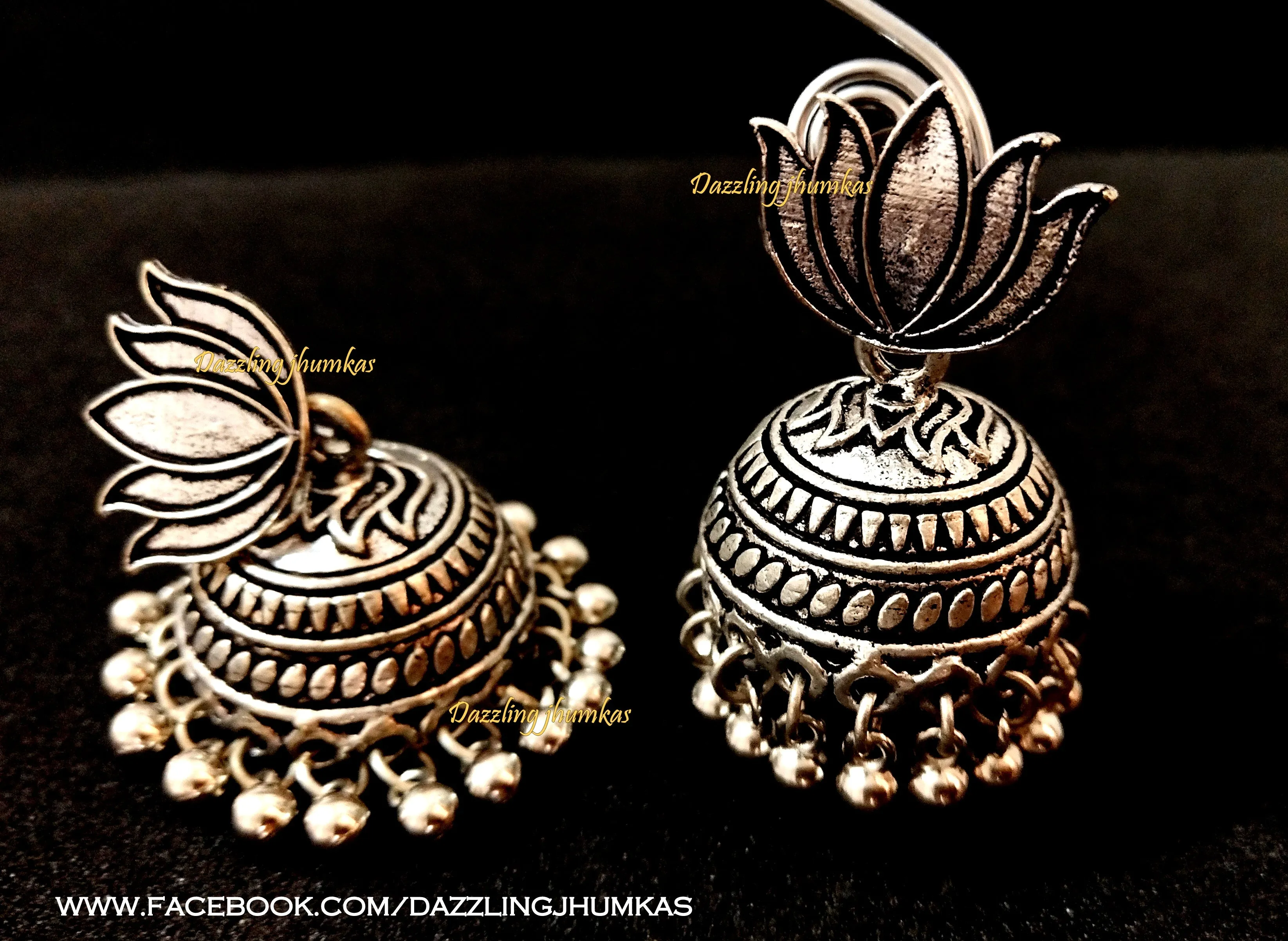 German Silver Lotus Jhumkas 2