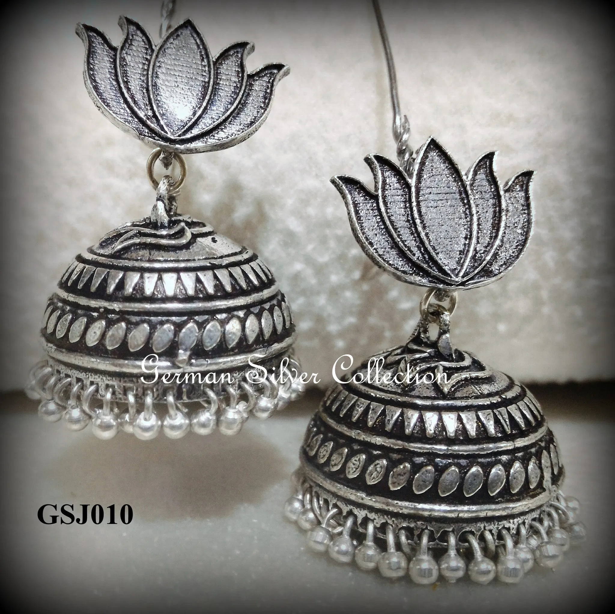 German Silver Lotus Jhumkas 2
