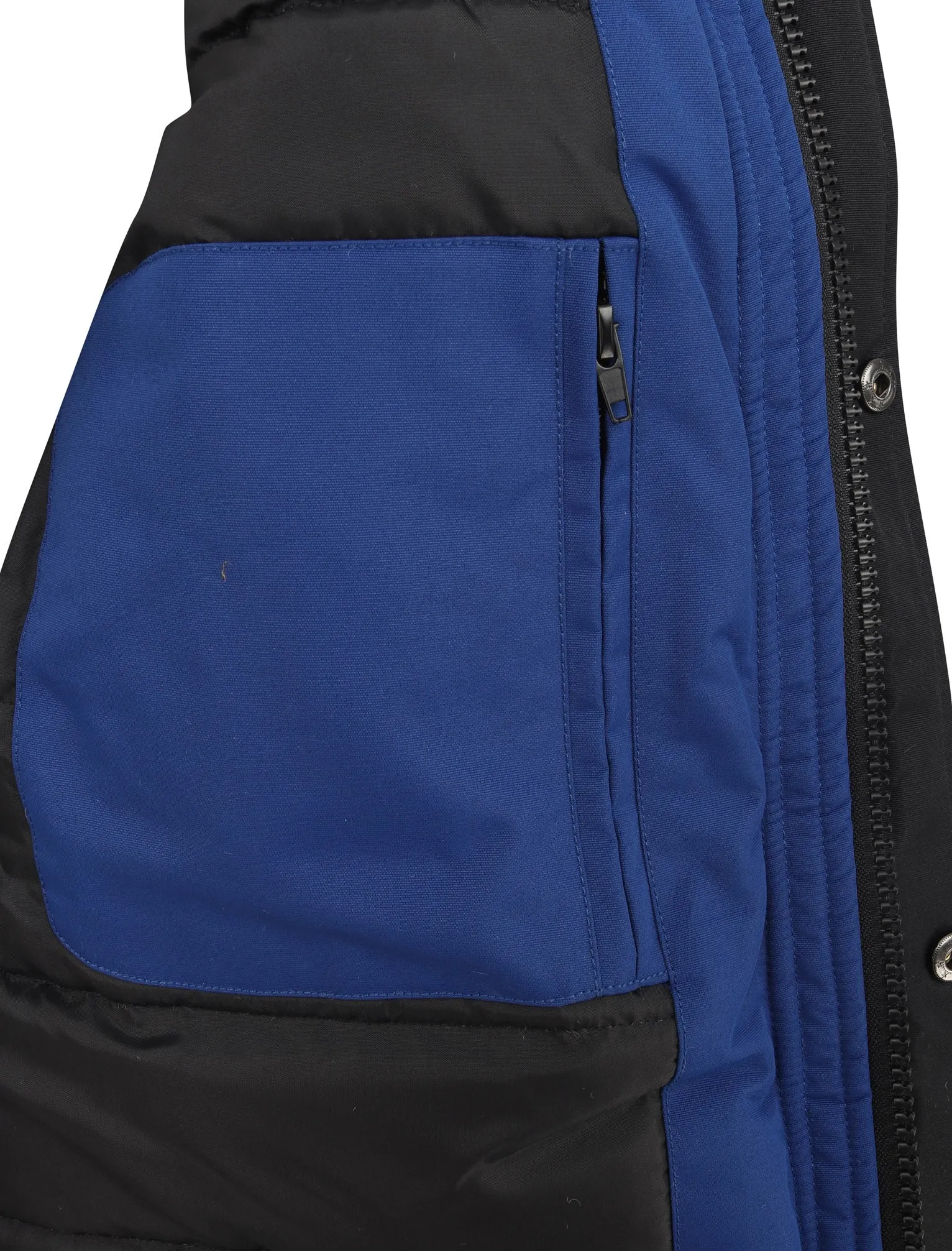 Haakon Colour Block Utility Parka Coat with Faux Fur Lined Hood in Sodalite Blue - Tokyo Laundry