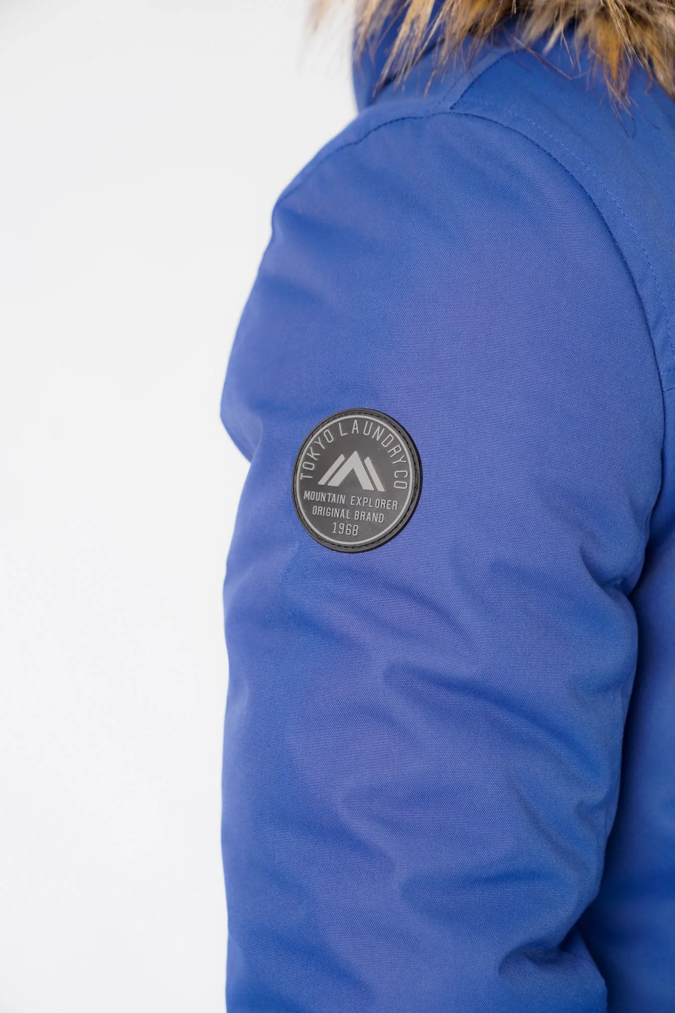 Haakon Colour Block Utility Parka Coat with Faux Fur Lined Hood in Sodalite Blue - Tokyo Laundry