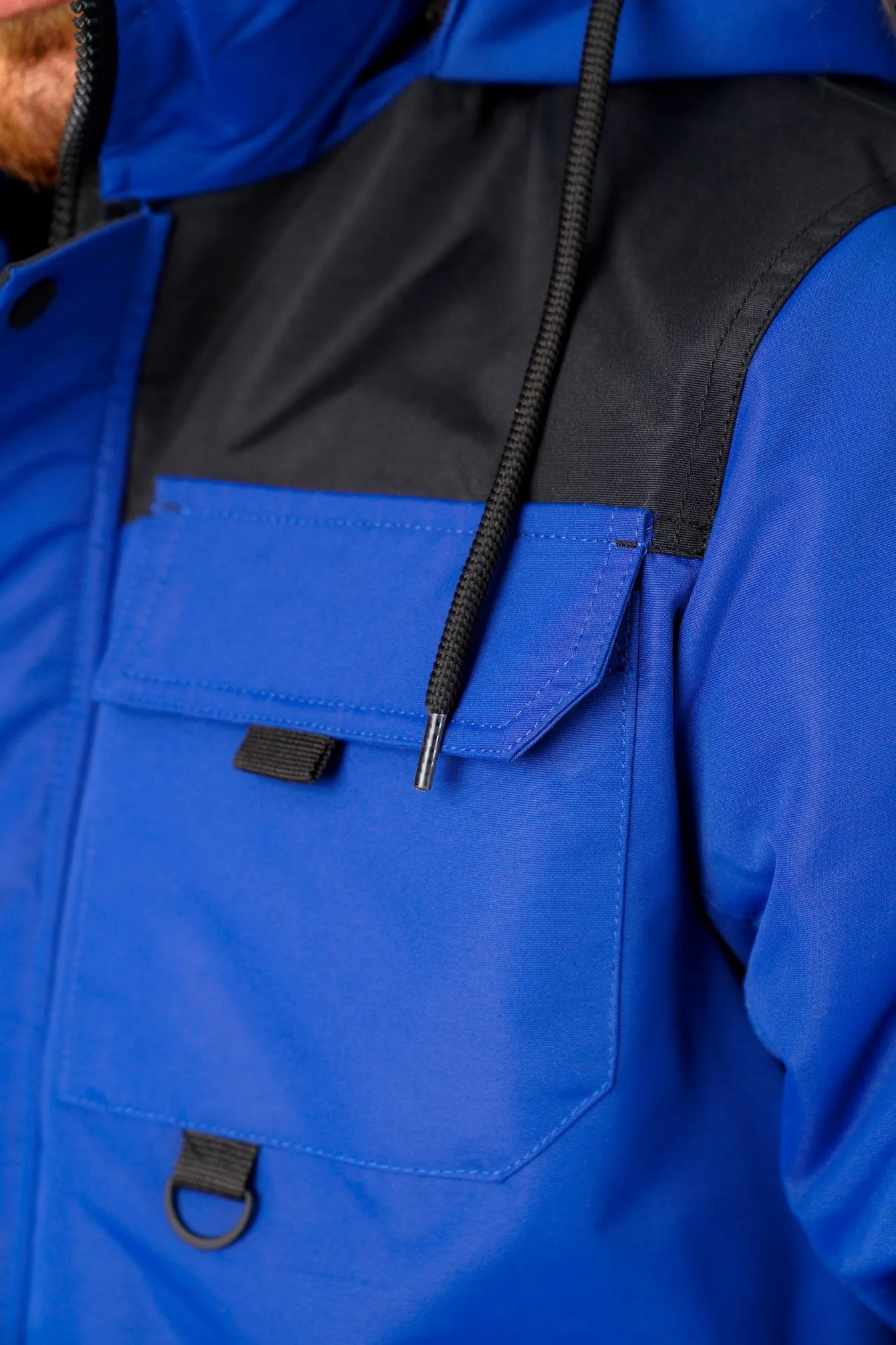 Haakon Colour Block Utility Parka Coat with Faux Fur Lined Hood in Sodalite Blue - Tokyo Laundry