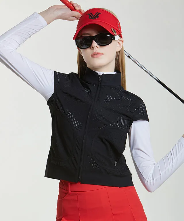 Holly Punched Cap Sleeve Vest - Black