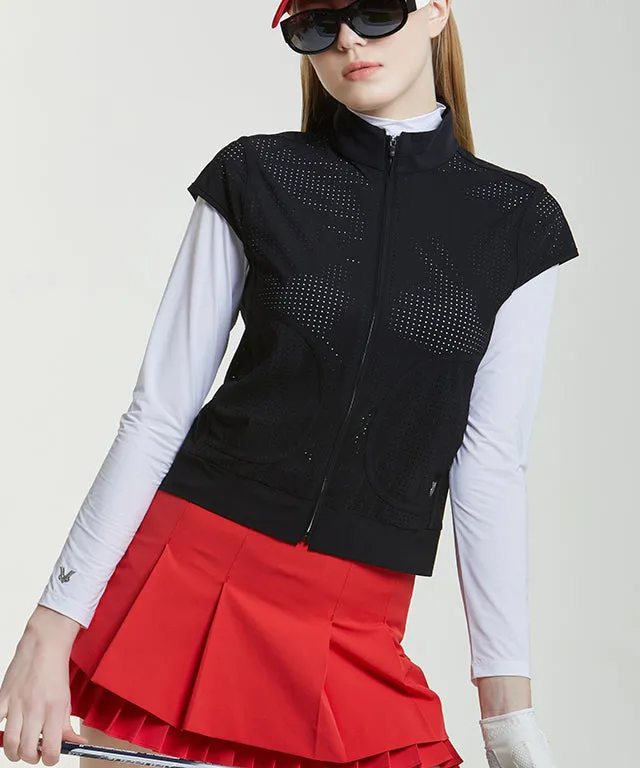Holly Punched Cap Sleeve Vest - Black