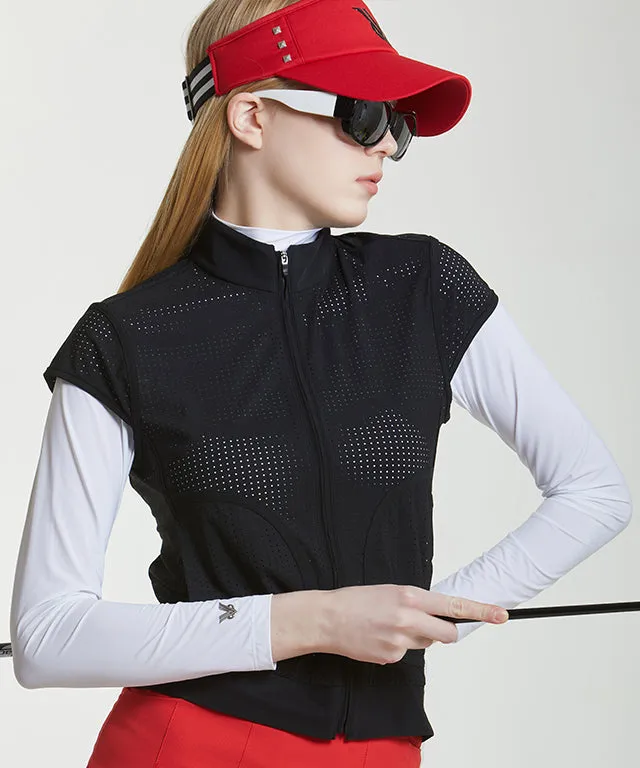Holly Punched Cap Sleeve Vest - Black