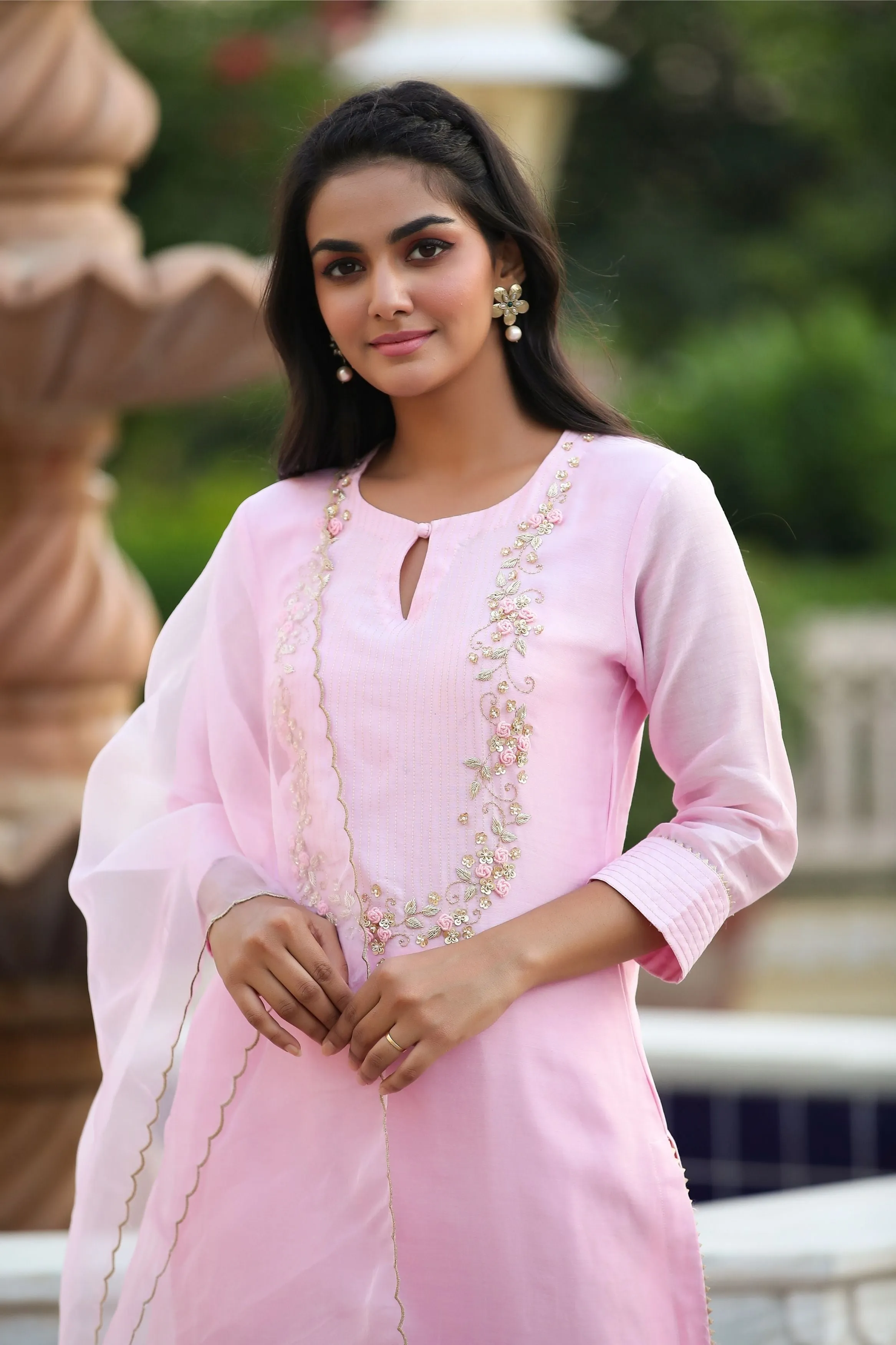 Lilac Pink Pure Chanderi Suit Set