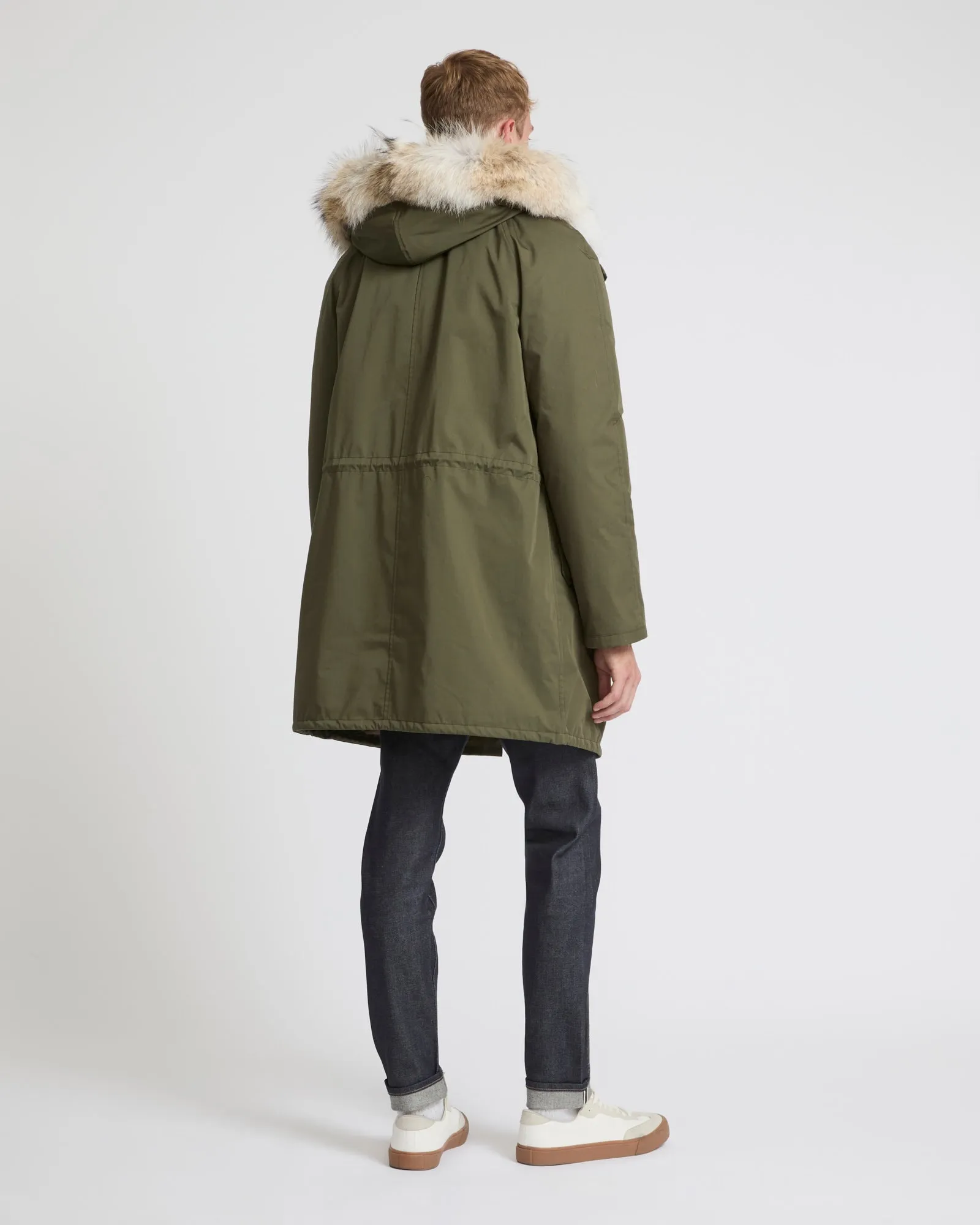Long iconic parka in technical cotton and fur