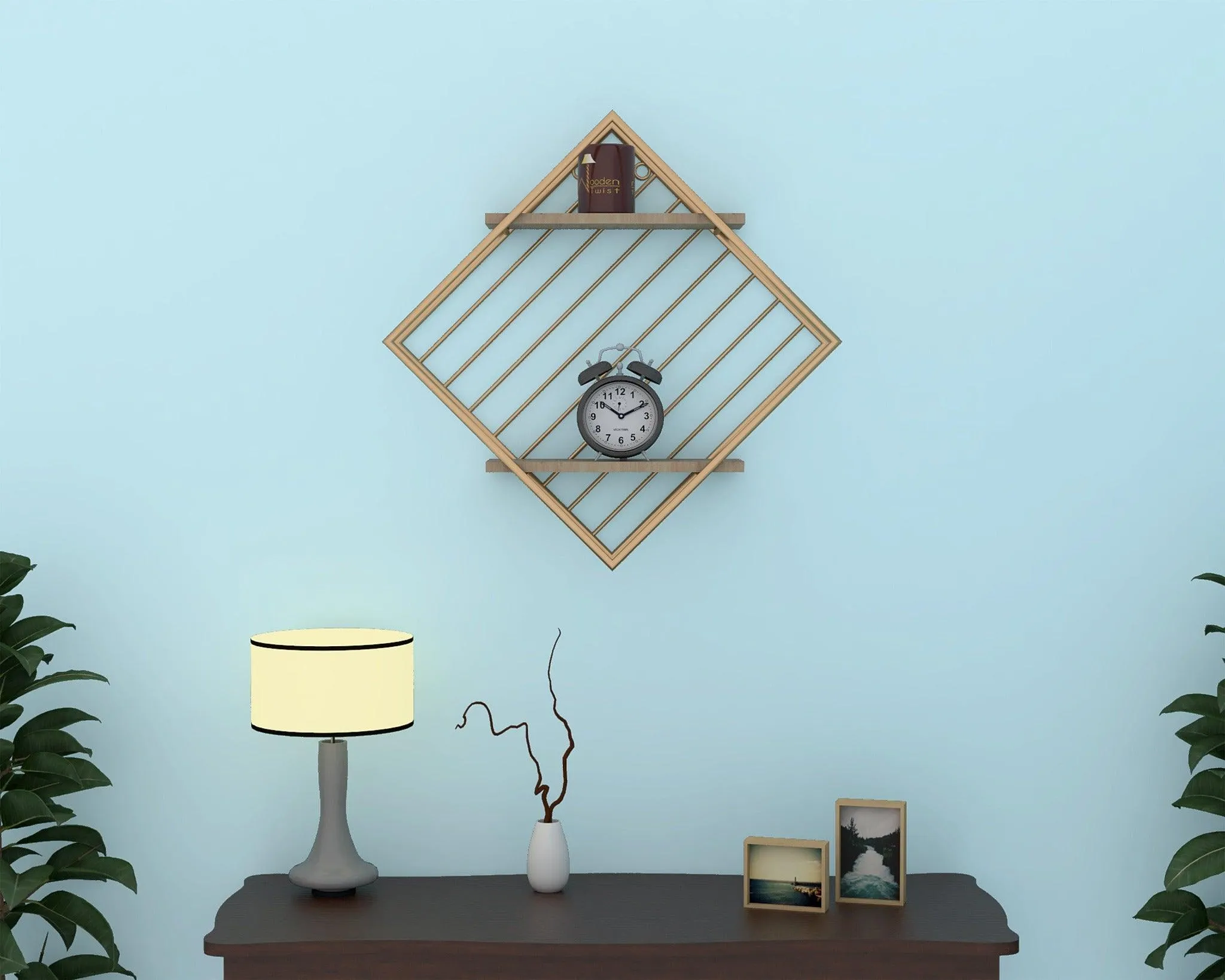 Metallic Twist 2-Tier Decorative Solid Wood Storage Shelf (Golden )