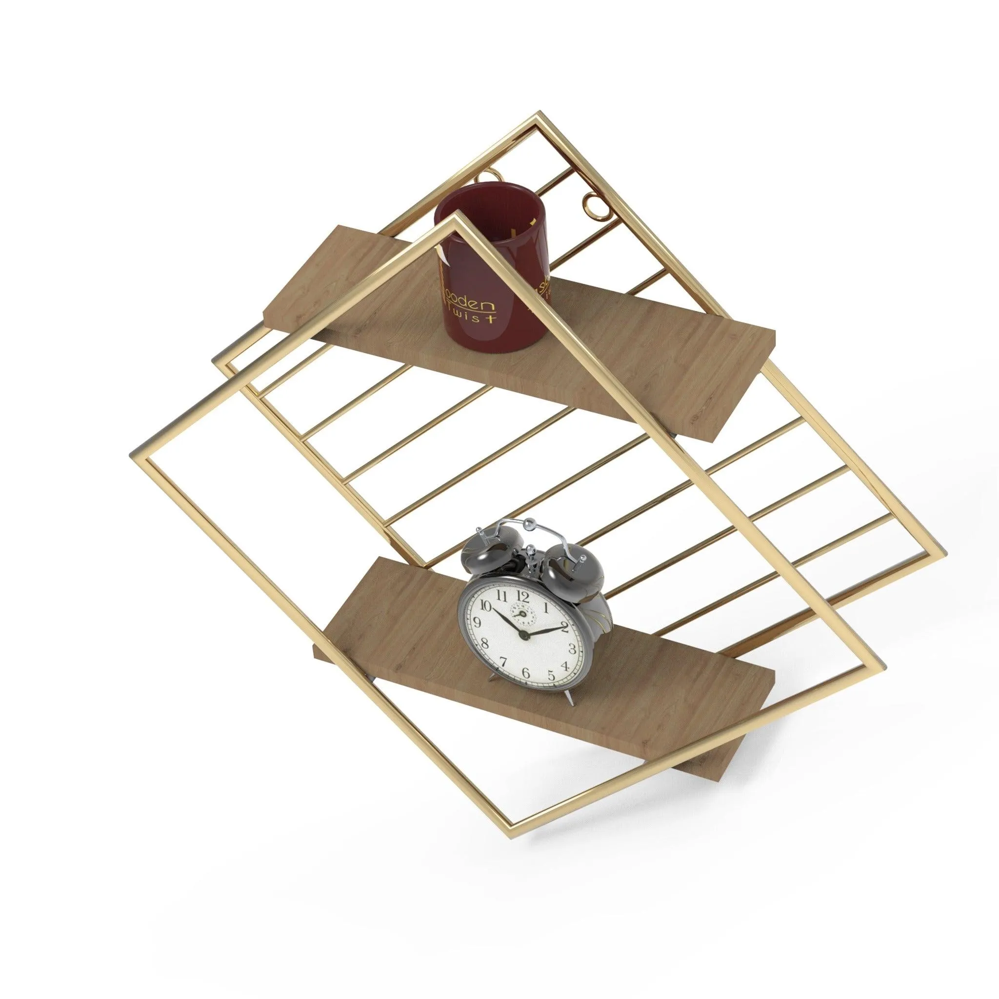 Metallic Twist 2-Tier Decorative Solid Wood Storage Shelf (Golden )