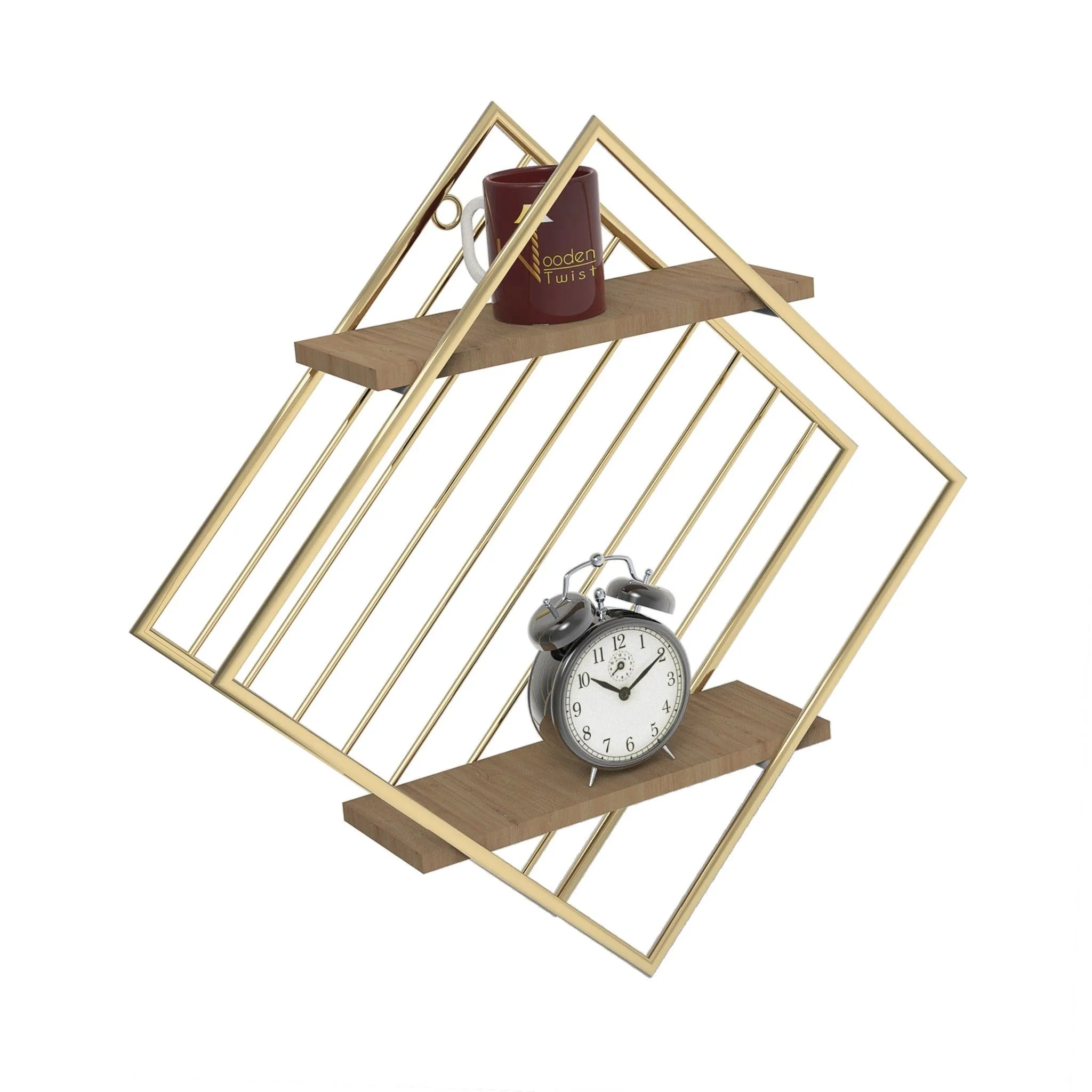Metallic Twist 2-Tier Decorative Solid Wood Storage Shelf (Golden )