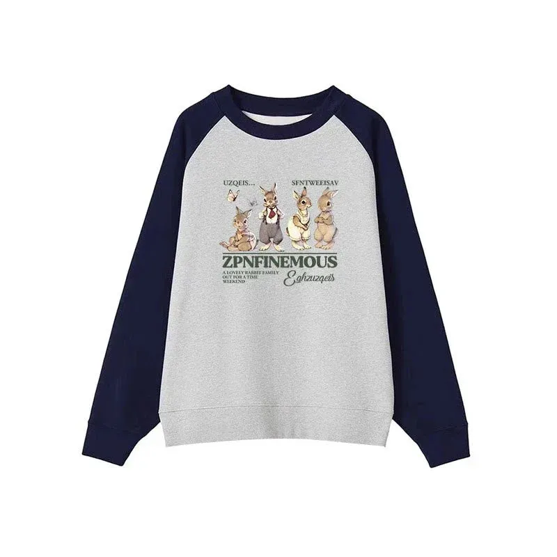 Metaversmall Casual Spell Color Simple Female Sweatshirt O-neck Pullovers Chic Printed Fashion Office Lady Basic Loose Women‘s Hoodies