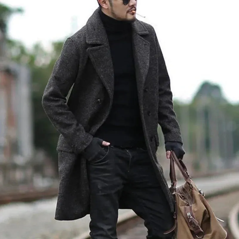 Neue Herren jacken lässig eingesteckte männliche Kleidung Woll mischung gefütterte Revers kleidung zweireihige elegante Overoats für den Frühling Winter