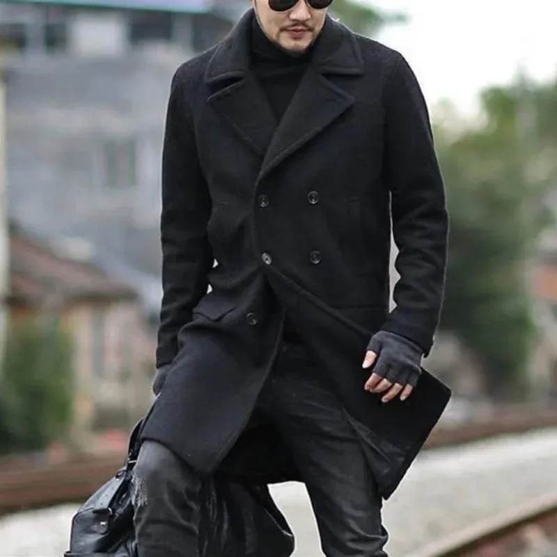 Neue Herren jacken lässig eingesteckte männliche Kleidung Woll mischung gefütterte Revers kleidung zweireihige elegante Overoats für den Frühling Winter