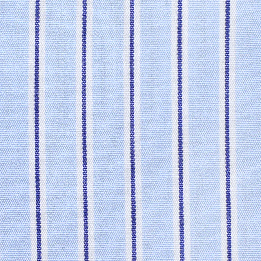 Poplin Semi Spread Shirt - White / Sky Blue - Halo Stripe