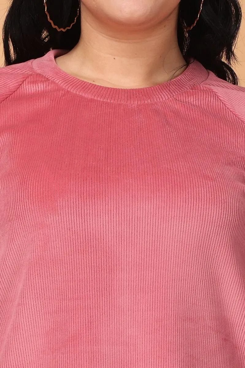 Solid Ribbed Knit Co-ord Set-Pink