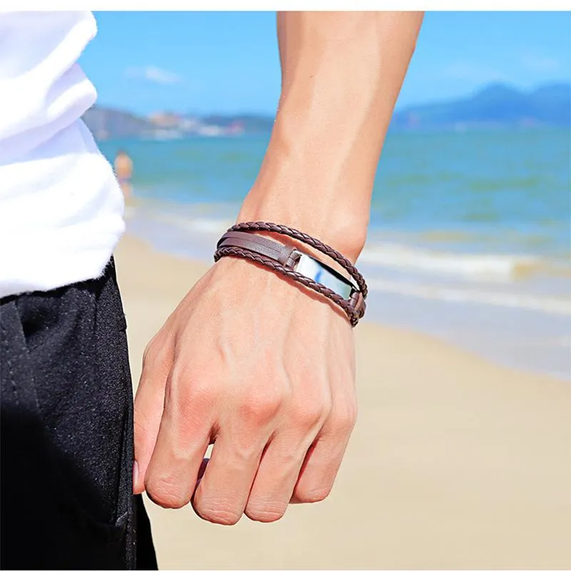 Stylish Braided Leather Bracelet 97940525YM