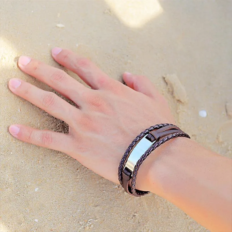 Stylish Braided Leather Bracelet 97940525YM