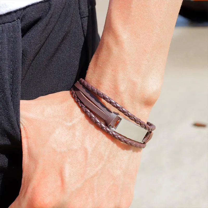 Stylish Braided Leather Bracelet 97940525YM