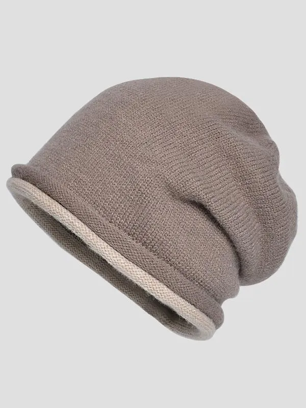 Stylish Constract Trim Ear Covers Knitted Slouchy Hat