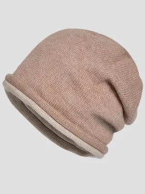 Stylish Constract Trim Ear Covers Knitted Slouchy Hat