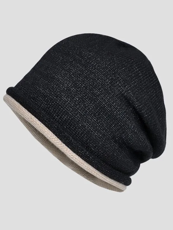 Stylish Constract Trim Ear Covers Knitted Slouchy Hat