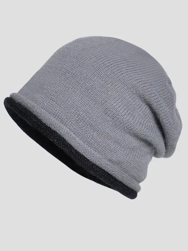 Stylish Constract Trim Ear Covers Knitted Slouchy Hat