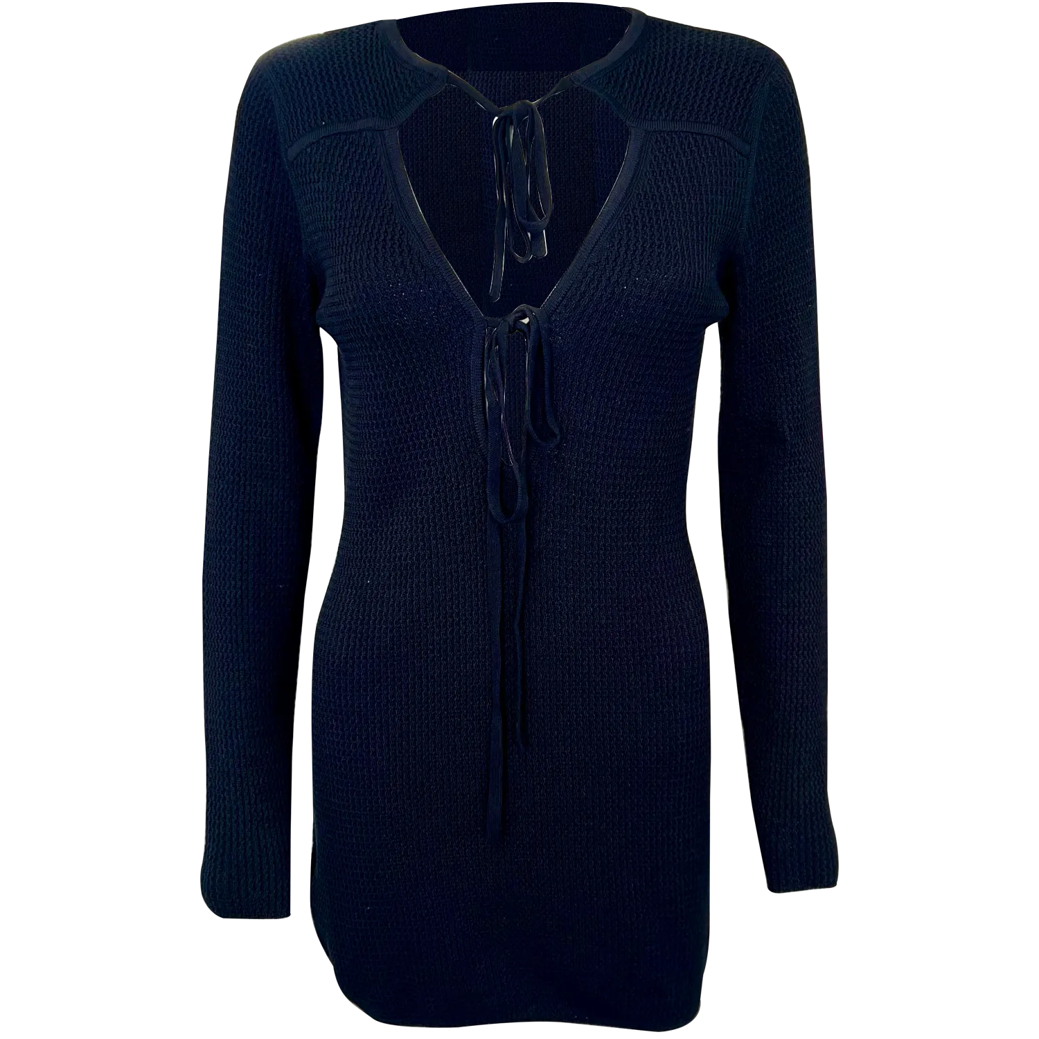 Stylish Knitted Black Mini Dress With Ties Melody