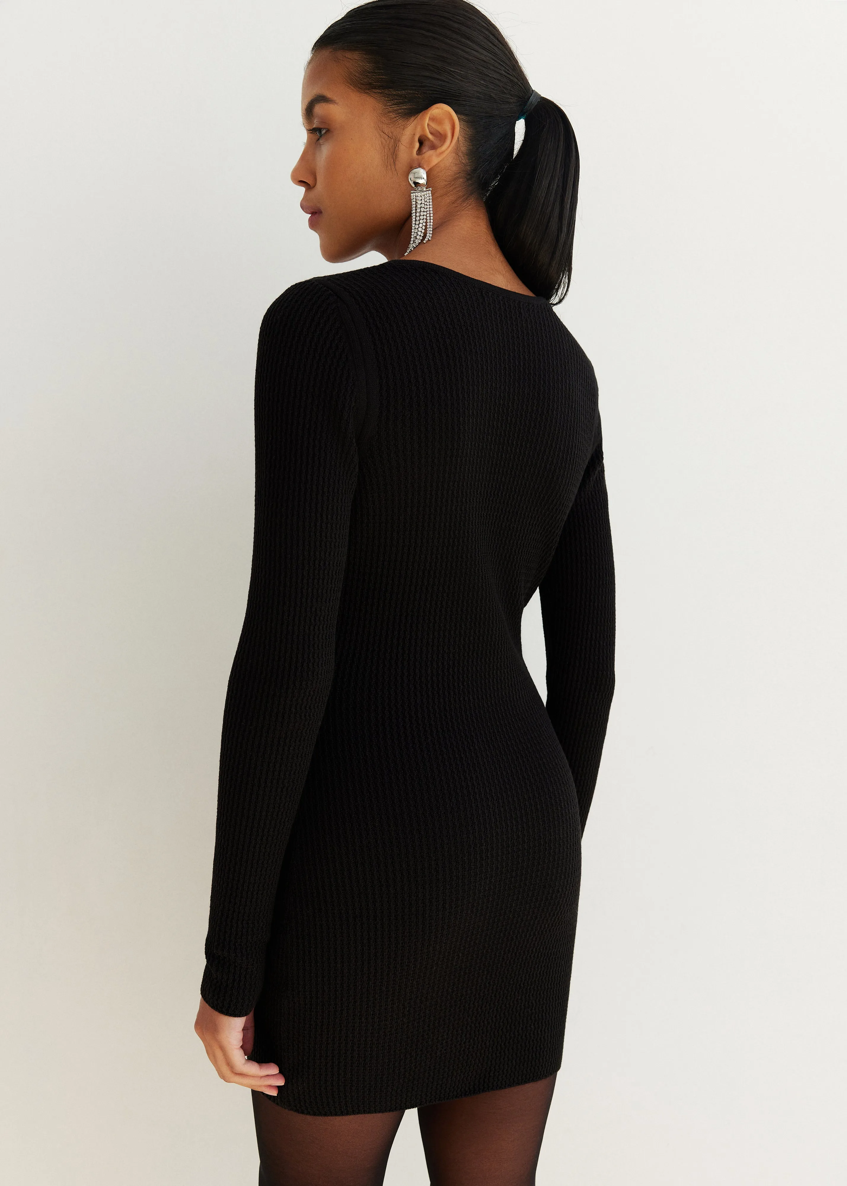 Stylish Knitted Black Mini Dress With Ties Melody