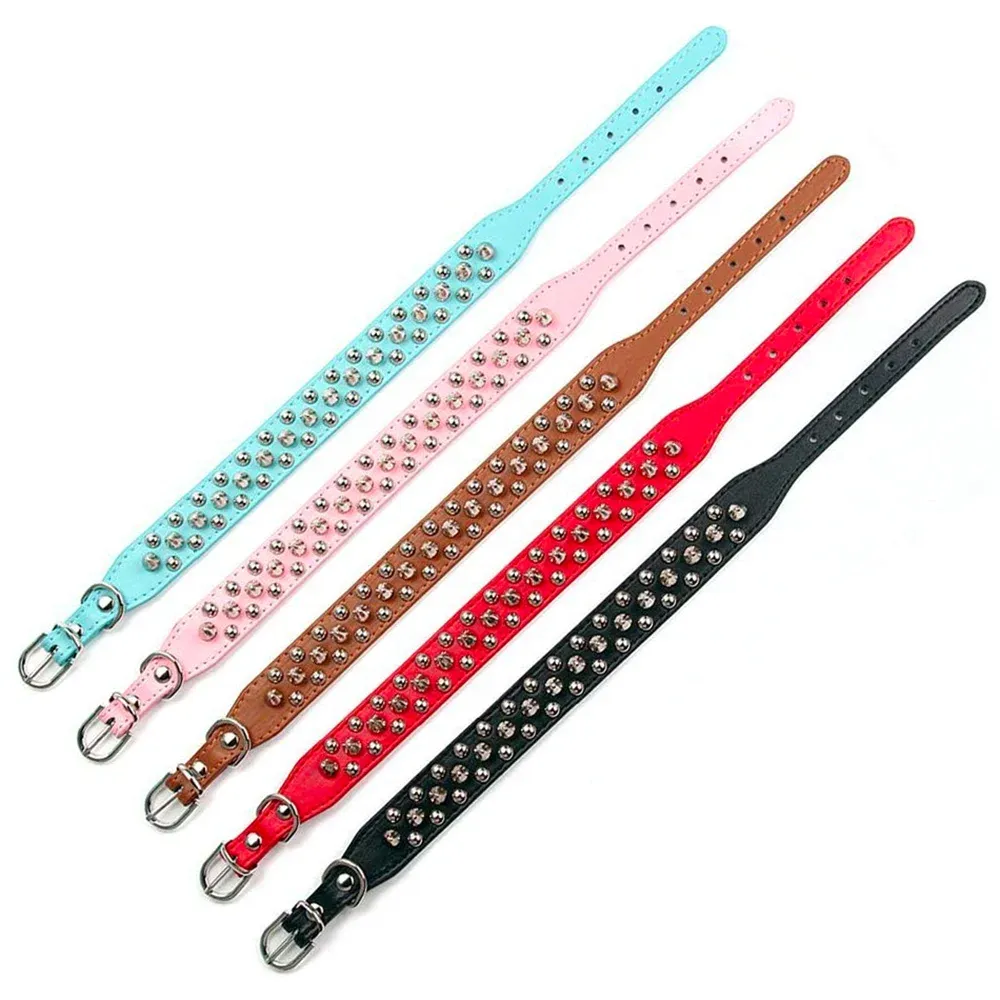 Stylish Leather Dog Collar with Punk Rivets