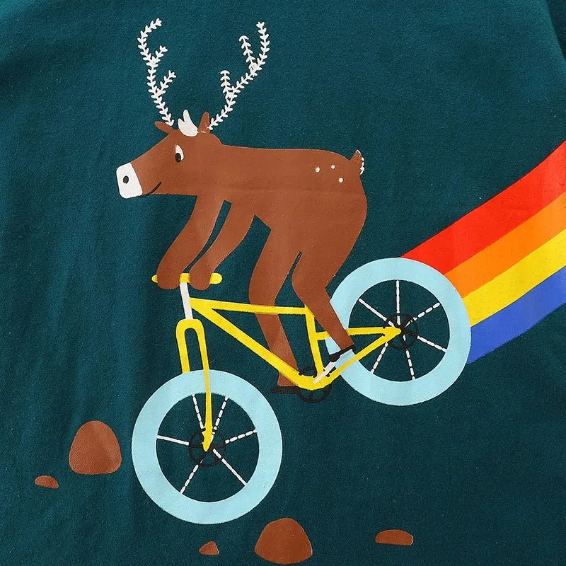 Toddler/Kid's "Reindeer Riding On The Bike" Design Christmas T-shirt