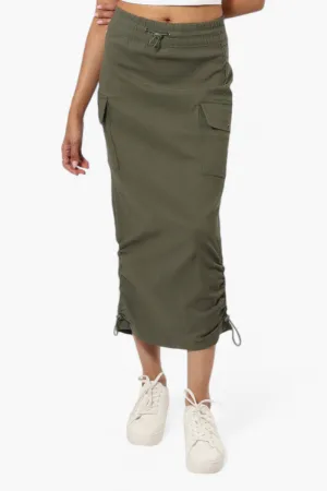 Urbanology Solid Cargo Pocket Midi Skirt - Green