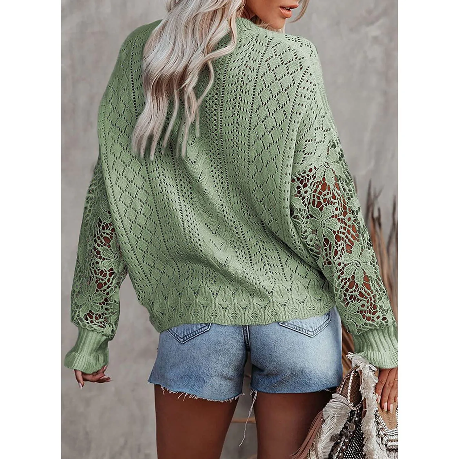 Women Lace Crew Neck Sweater